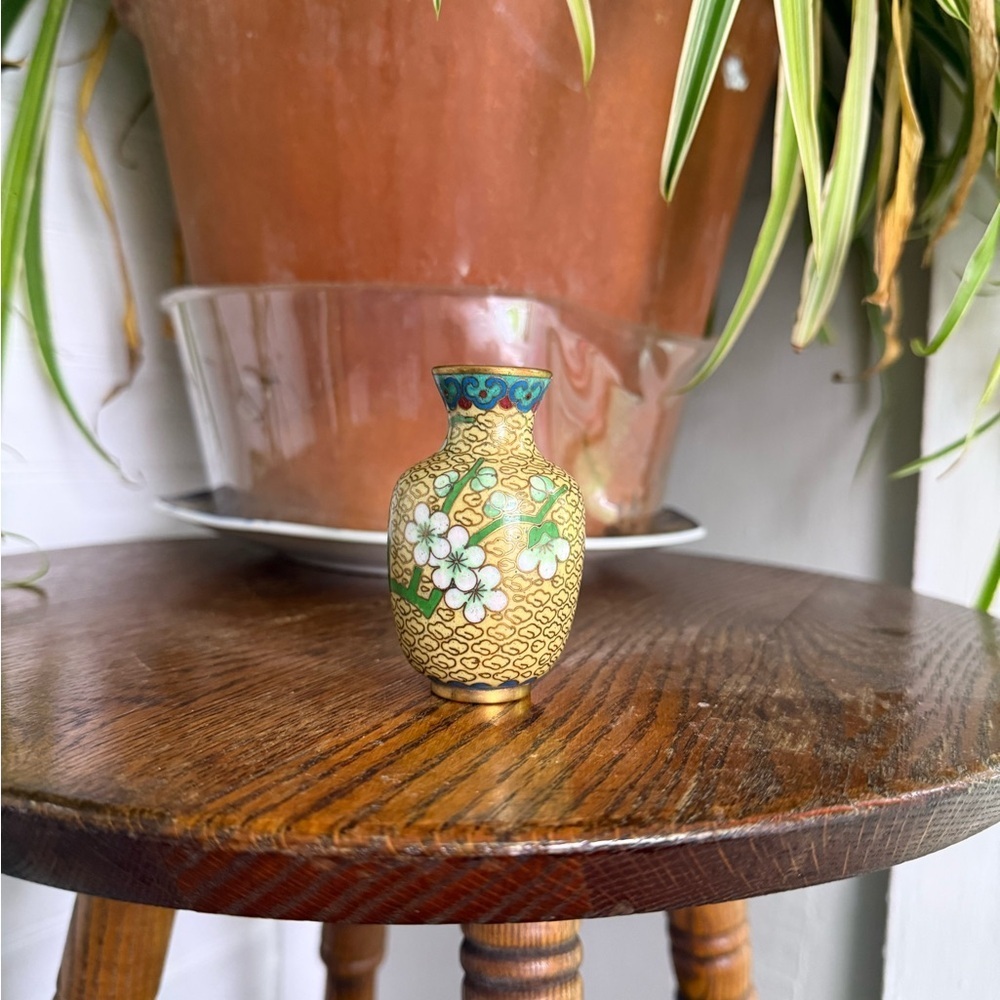 Miniature Gold and Green Cloisonné Vase